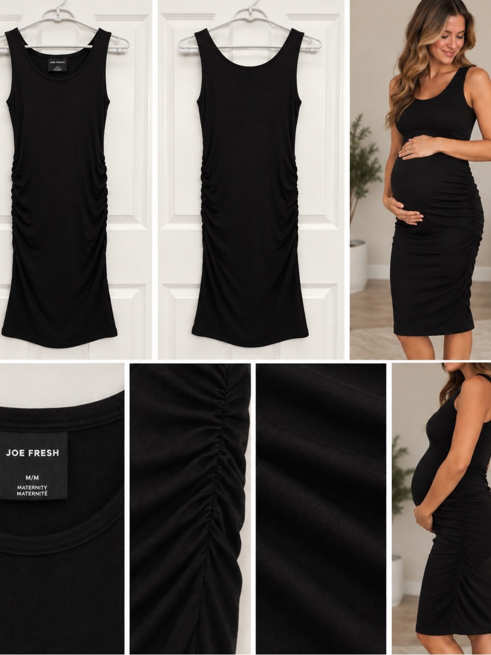 Joe Fresh Black Sleeveless Maternity Ruched Tank Dress
